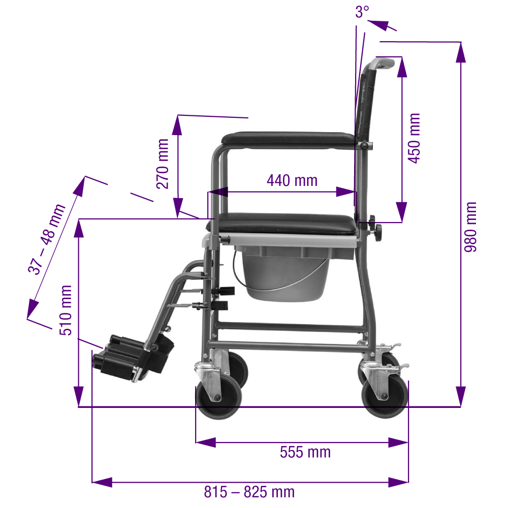 Toilettenstuhl TSU-2 mit Rollen – TOMTAR