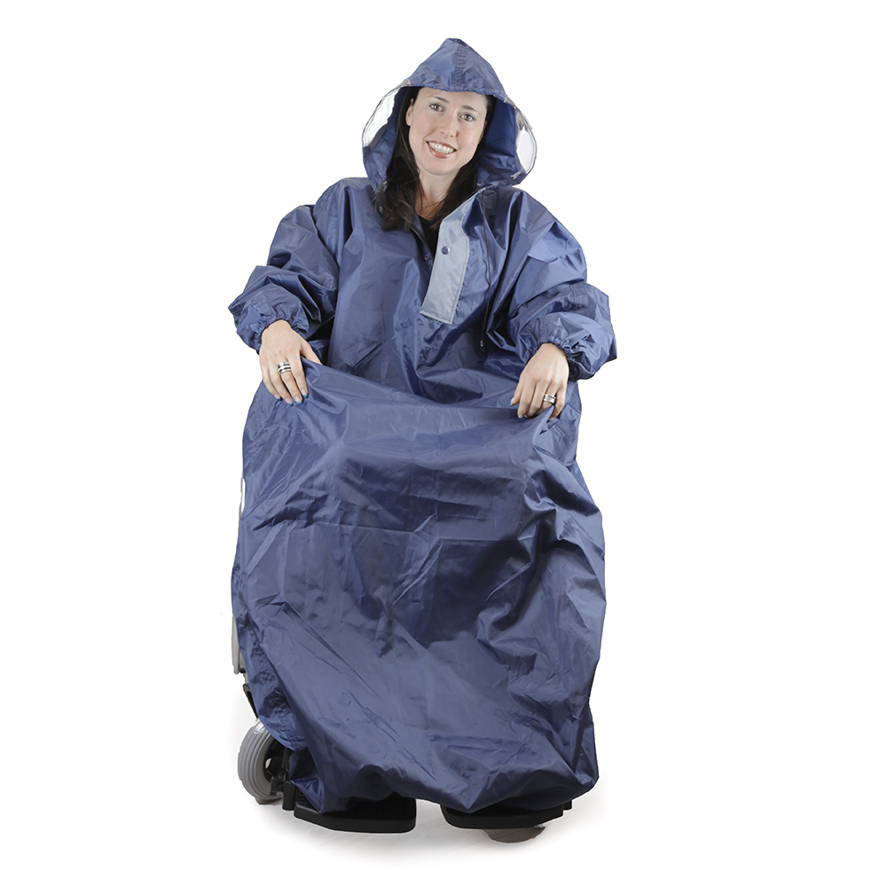 Rollstuhlregenschutz für Erwachsene mit Ärmel und Lehnenüberwurf, blau