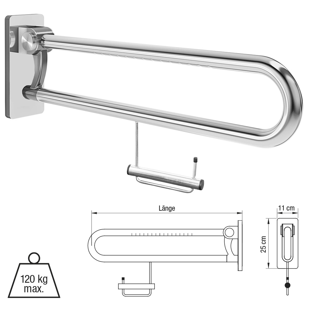 Stützklappgriff mit WC-Papierhalter IneoLine Plus – NOSAG