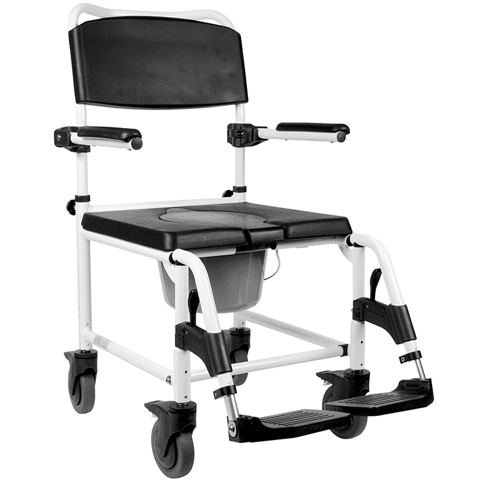 Dusch- und Toilettenrollstuhl KAKADU mit 4 arretierbaren 5” Rädern – Mobilex