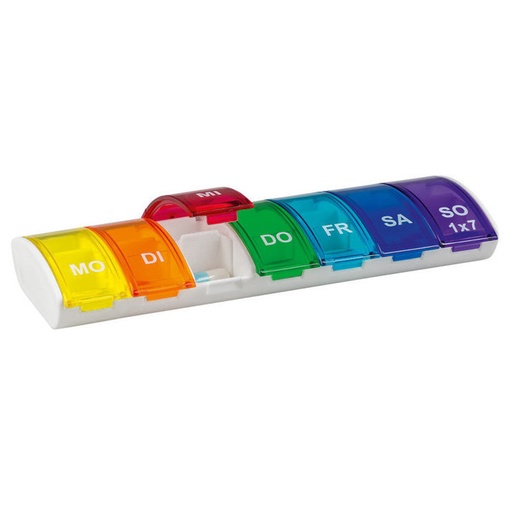 [86-10300] Medikamentendispenser RAINBOW D/F, 1 Woche / je Tag 1 Fach – SUPAIRBOX