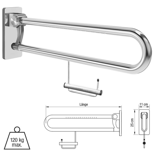 Stützklappgriff mit WC-Papierhalter IneoLine Plus – NOSAG